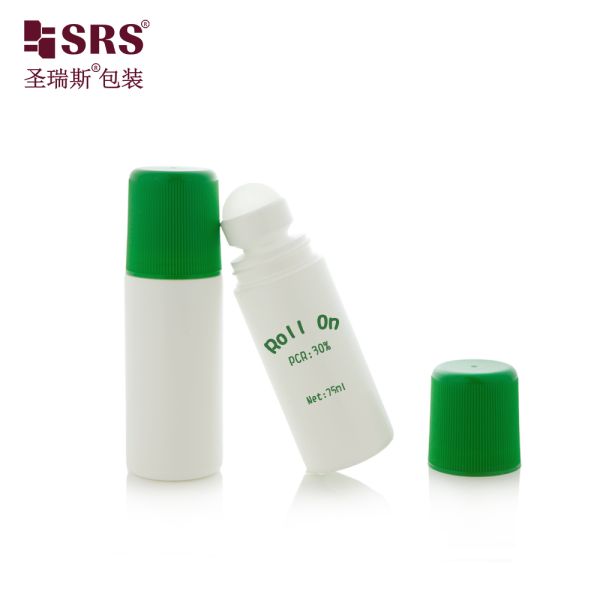 RPPC 75ML PP PCR Recycled Eco Friendly Deodorant Gel Roller Bottle With Glossy Flat Cap