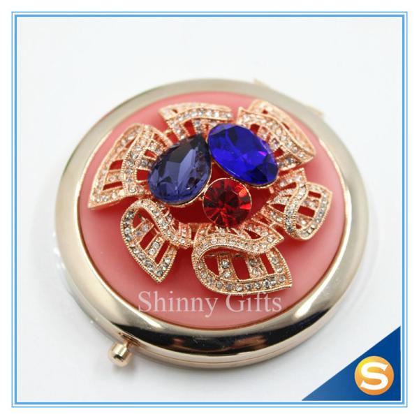 Shinny Gifts Luxury Crystal Cosmetic mirror Round Shape Metal Pocket Mirror