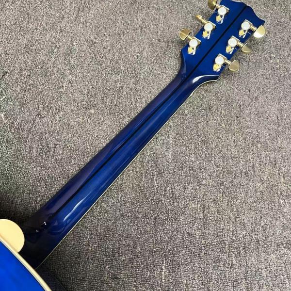 Custom Flamed Maple Back Side 43 Inch Jumbo Acoustic Guitar with Abalone Inlay in Blue Sunburst