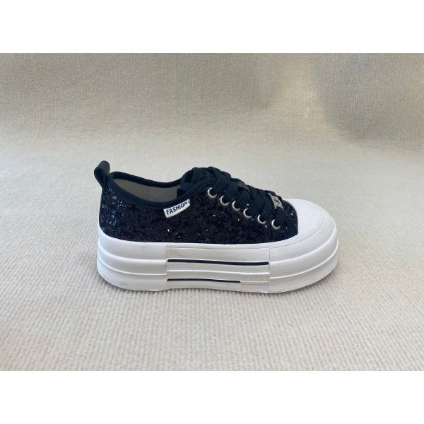 Comfort Casual Women'S Lace Up Platform Shoes With Sequins black