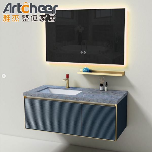 Wall Mounted Bathroom Vanity Combo with LED Light and Ceramic Basin