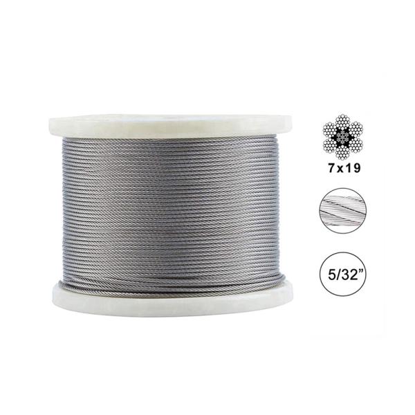 Non-coated 5/32 T316 7x19 Stainless Steel Wire Rope Aircraft Cable 500FT Steel Cable Ropes Wires for Cable Railing kits Hardware