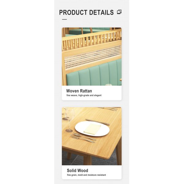 Modern Restaurant Booth Seating Cafe Shop Dining Sets Solid Wood Rattan Sofa Chairs