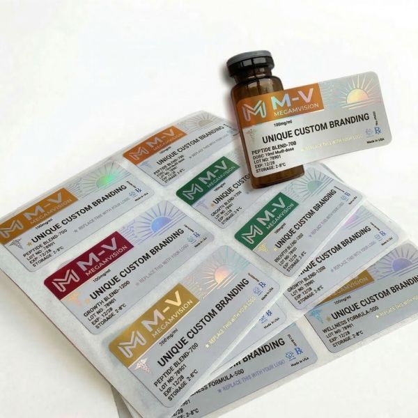 Custom 3ml 5ml 10ml Peptide Vial Labels for Research Use Only Waterproof Vinyl Sticker for Glass Bottle Lab