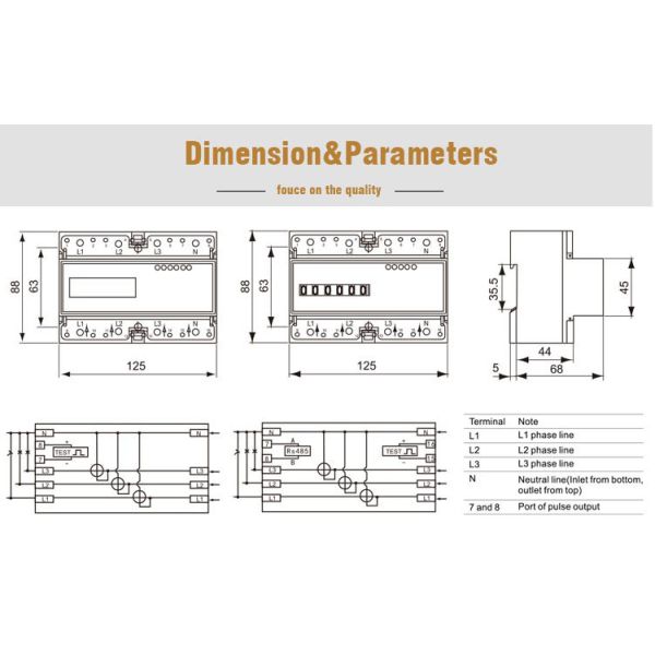 Three Phase Din Rail Small Power Meter Digital Electric Meter