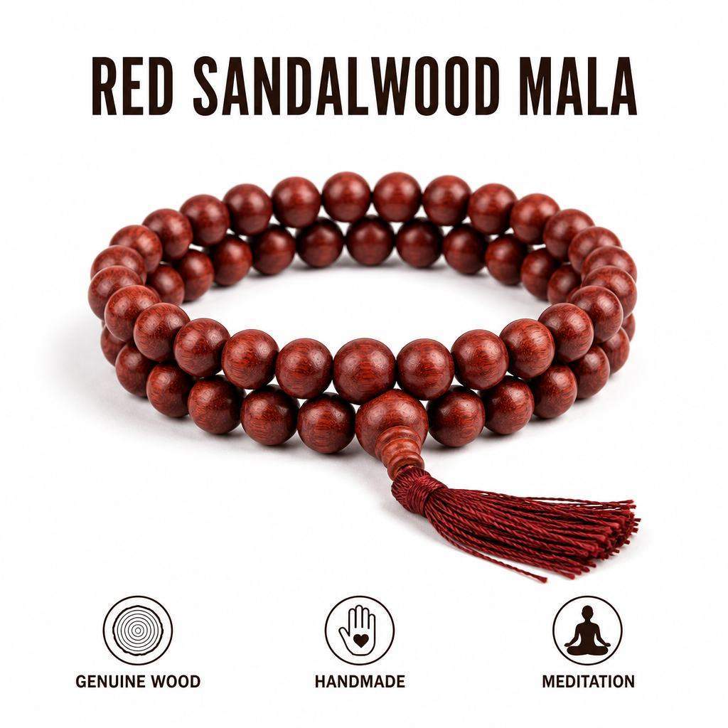 Handmade Red Sandalwood Taoist Bracelet Mala for Meditation Zen