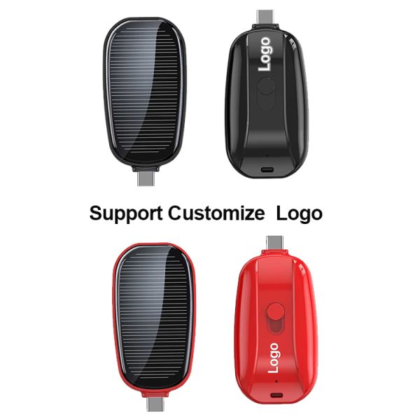 Mini Small Keychain Outdoor Emergency Solar Wireless Charger Key Chain Power Bank Portable Mobile Charging 1200mAh