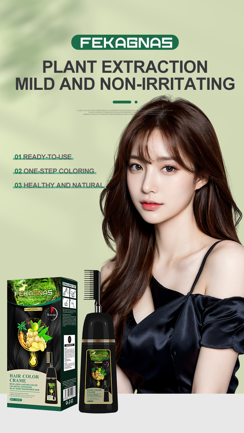 Shampoo colorant capillaire végétal noir rapide 500ml avec peigne/gants