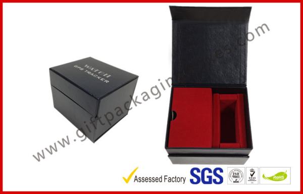 Leather Texture Rigid Board Gift Packaging Boxes , Foil Stamping Watch Packaging Boxes With Soft Velvet