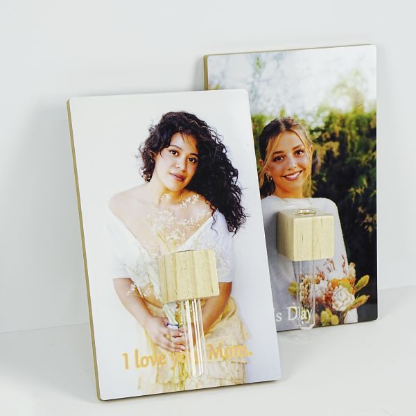 Creative Tabletop Sublimation MDF Wooden Photo Frame With Flower Holder Personalized Mother'S Day Gift