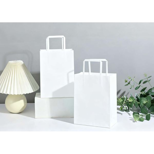 Custom Logo Color Wholesale Disposable Flat Handle Kraft Carrier Paper Bag Premium Bags With Flat Handle For Shopping Craft&Gift