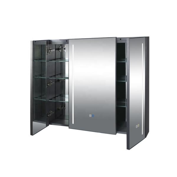 wholesale Luxury Aluminum Alloy medicine cabinet bathroom smart anti-fog mirror with LED lights storage defogging