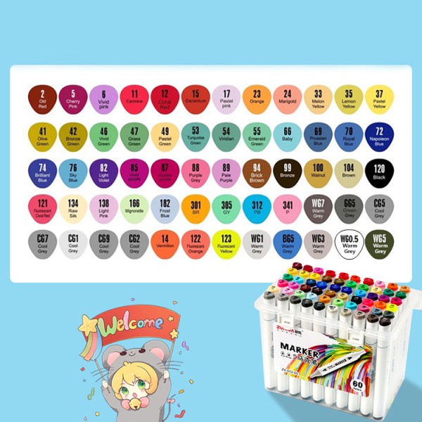 60 Colors Double-headed Rich Color Waterproof Pastel Markers Fine Colour Marker
