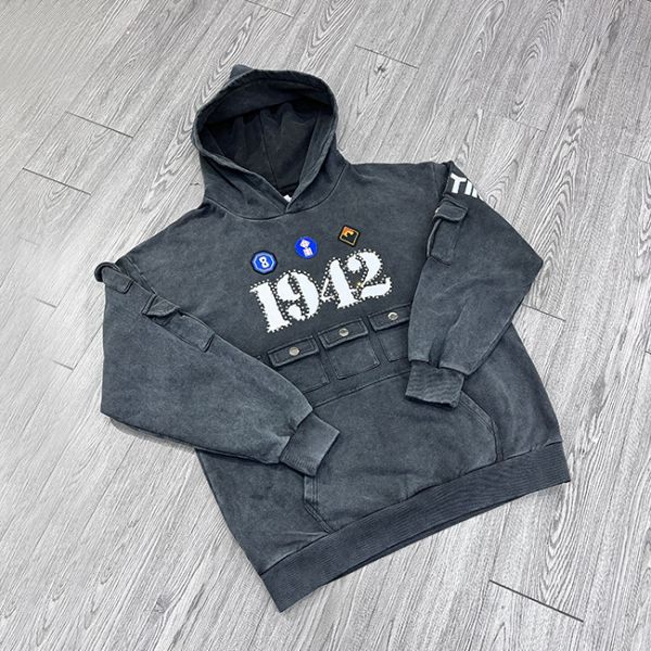 Label Customized Printing Label Oem Hoodie With Contract Stitch Rhinestone Embroidery Logo And Acid Washed Vintage Design