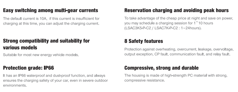 IP66 водонепроницаемый пылестойкий LSAC портативный зарядное устройство для электромобилей для безопасной зарядки на улице