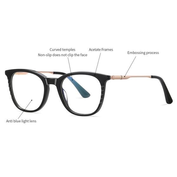 Handmade Acetate Metal Glasses Frame Unisex Square Anti Blue Light