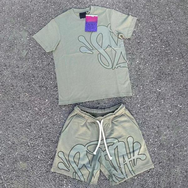 Logo personnalisé Embroidery appliqué Patches High Street Impression T-shirts T-shirt à la mode à manches courtes Coton survêtement court ensemble pour hommes