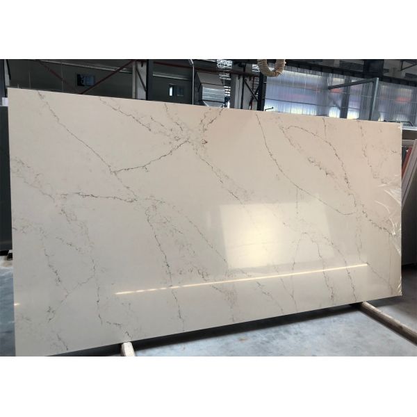 High Density White Engineered Quartz Countertops Leather Finished Surfaces