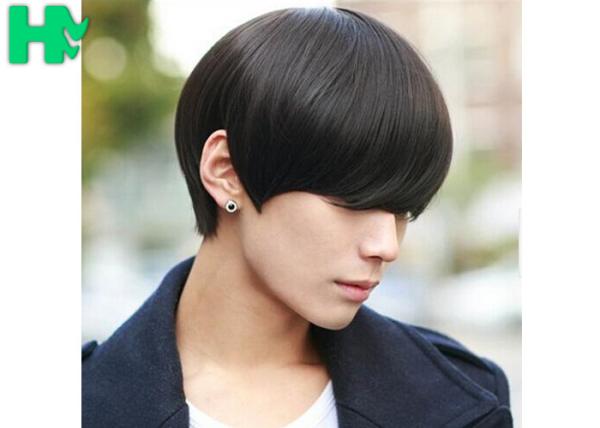 Black Color Mens Synthetic Hair Wig With High Temperature , No Shedding No Tangle