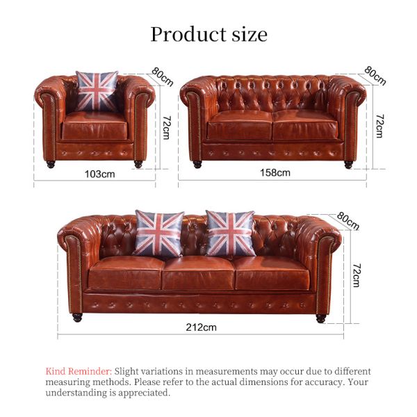 Nidea #8907 High Quality American Retro Chocolate Brown Chesterfield Leather Modern Sectional Couch 3 Seater Living Room Sofa Set Furniture