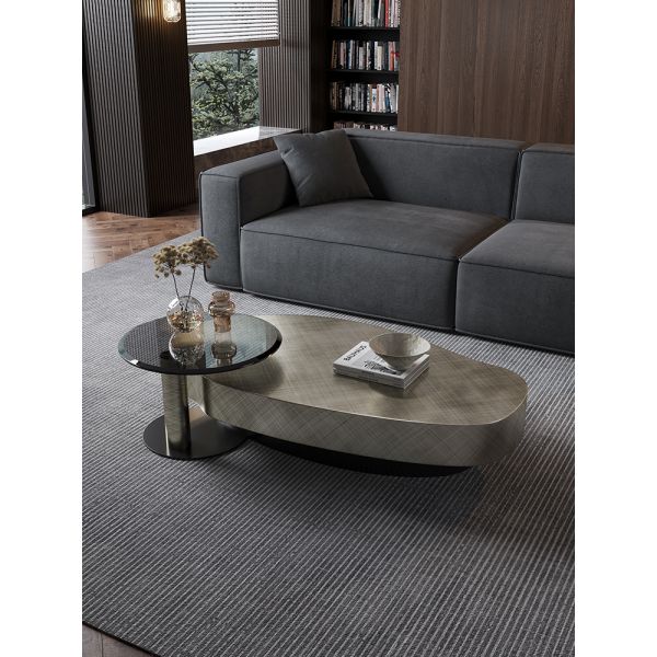 OEM Stainless Steel Contemporary Round Coffee Table With Metal Base