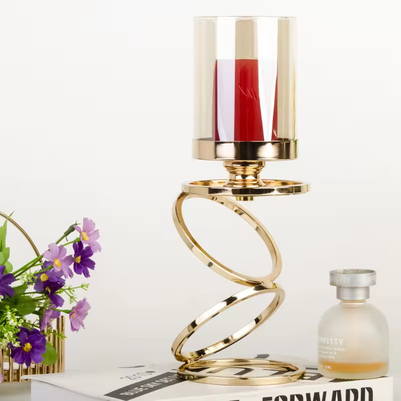 European Creative Candle Holder Three Ring Metal Wrought Iron Gold Holder