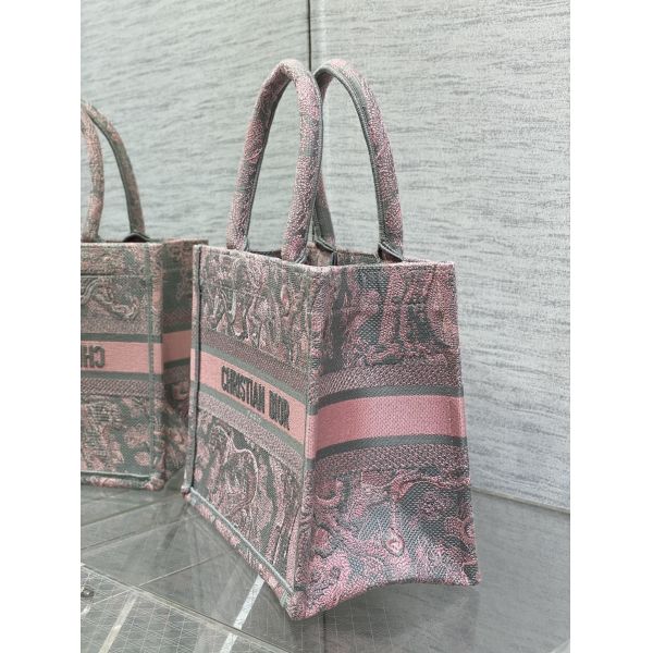 Pequeño Christian Dior Booktote Pink And Gray Toile De Jouy Sauvage Embroidery