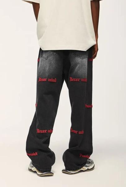                  Streetwear Men′s Pant Blank Baggy Denim Distressed Vintage Stacked Flare Jeans Pants             
