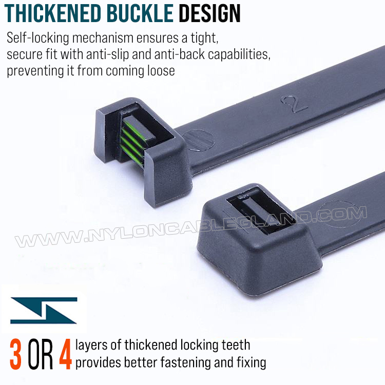 Self-locking Design of UV Resistant Nylon 12 (Polyamide 12, PA 12) Cable Ties UV Resistant Nylon 12 (Polyamide 12 / PA 12) Cable Tie 300mm x 3.6, Super Weather Resistance, for Durable Outdoor Use