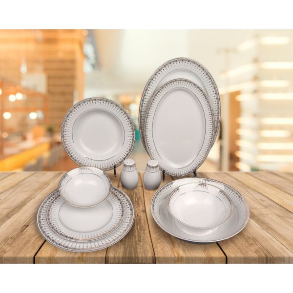 35pcs superwhite porcelain dinning set  with blue embossed flower and gold patterm