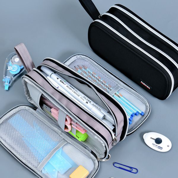 Large Capacity School Pencil Case Customized Canvas Pencil Bag with Colorful Pattern