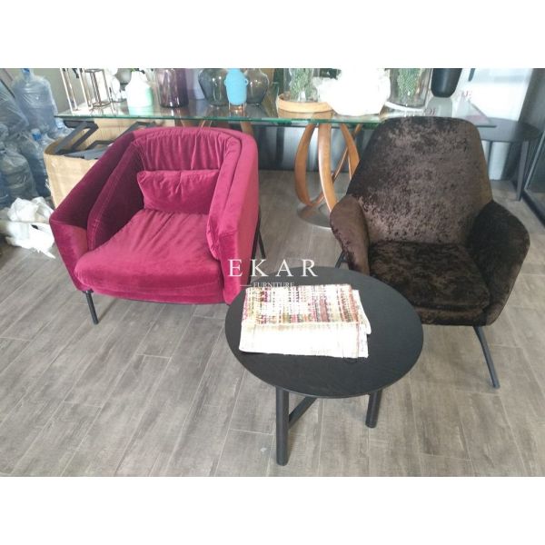Upholstered Maroon Velvet Arm Modern Design Leisure Chair Waiting Chair