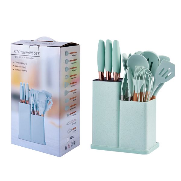 19 Pcs Wooden Handle Silicone Kitchenware Set for Cooking Tools and Stocked Restaurant