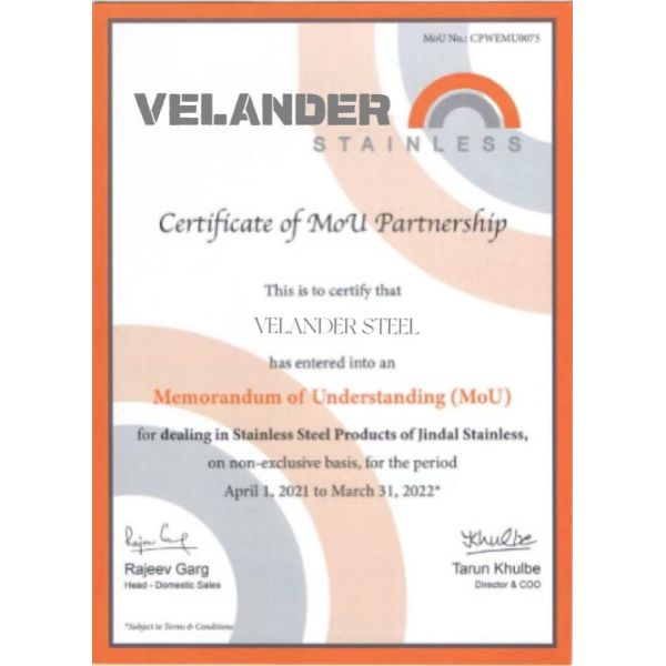 Velander Steel Co., Limited Сертификации