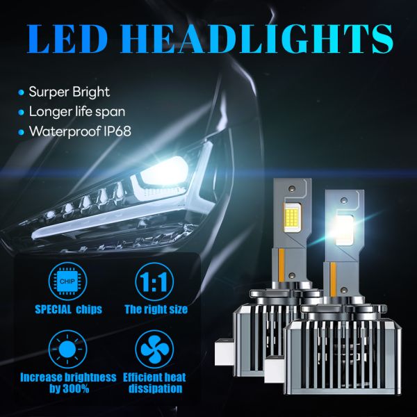 120W High Power D1S D2S D3S D4S Silver Metal Automotive LED Headlights