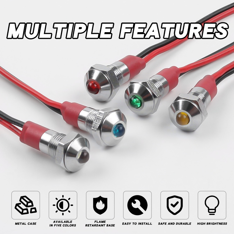 HongYe YZ-6MM-DDZ Waterproof IP65 Metal LED Indicator Light Multi-color 50,000 Hours Lifespan 6V-24V-220V for Industrial