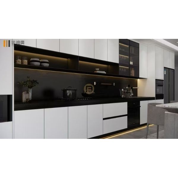 Armoire de cuisine en acier inoxydable mat noir avec isolage intégré en acier inoxydable