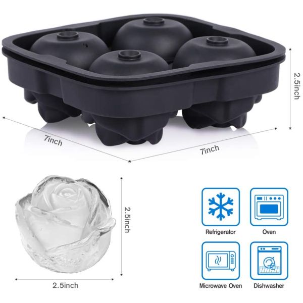 Silicone Rose Ice Ball Maker Easy Release Large Ice Cube for Cocktail Snack Trays