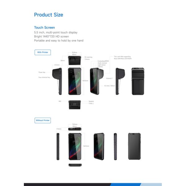Автостоянка 4G Android Smart POS Терминал Ручной блок развертки штрих-кода PDA