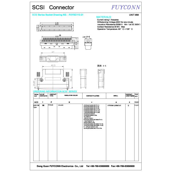 соединитель чашки MDR припоя соединителя SCSI 50Pin мужской с клобуком металла
