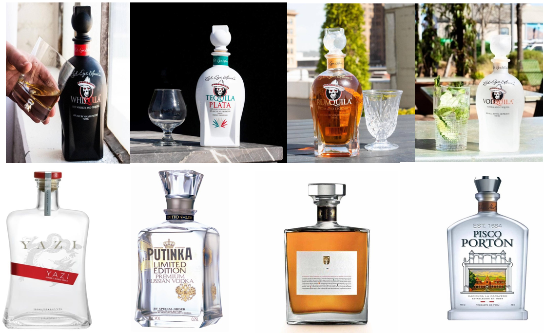 750ml 1000ml 1750ml Flint Fancy Rum Bottle Frosted a gravé l'impression en refief