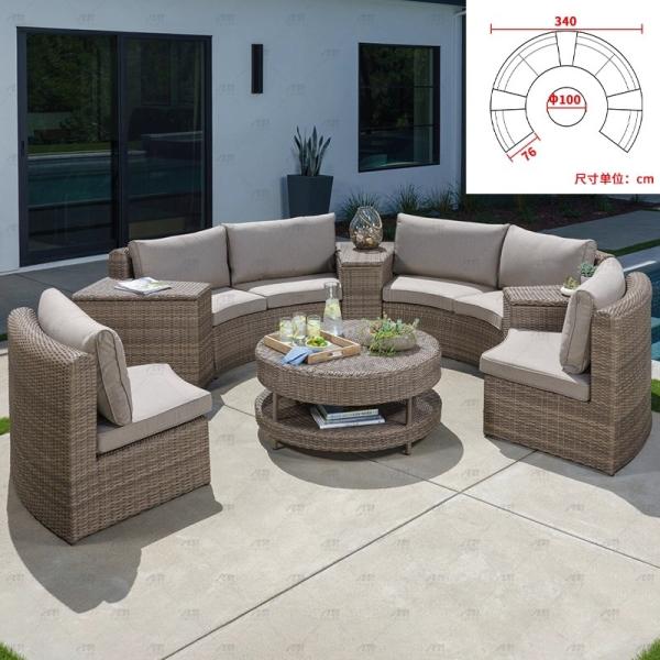 Round Swimming Pool Sofa Unfolded Rattan Sofa Outdoor Black