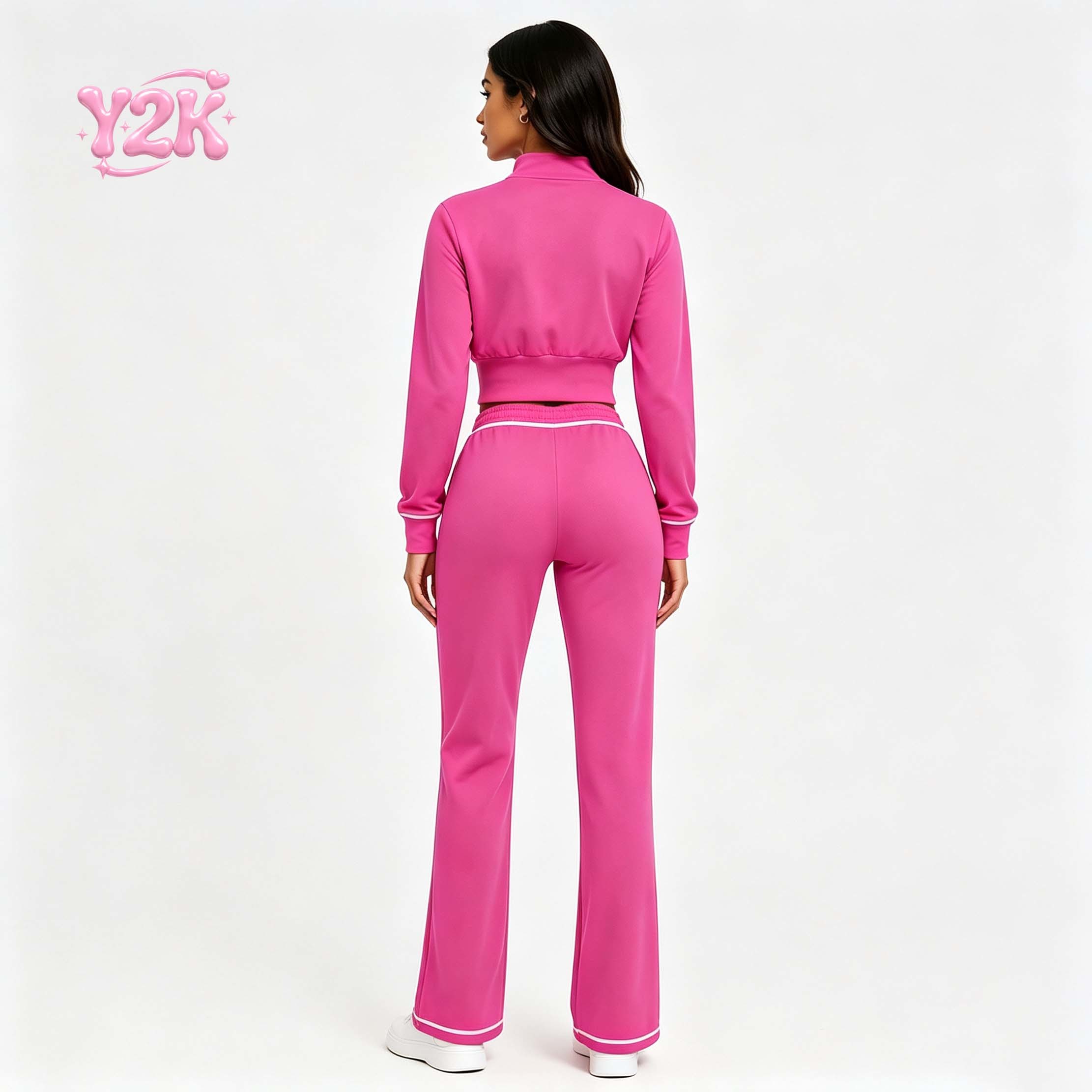 Custom Women's Contrast Piping Zip Up Jacket & Wide Leg 2pc Set