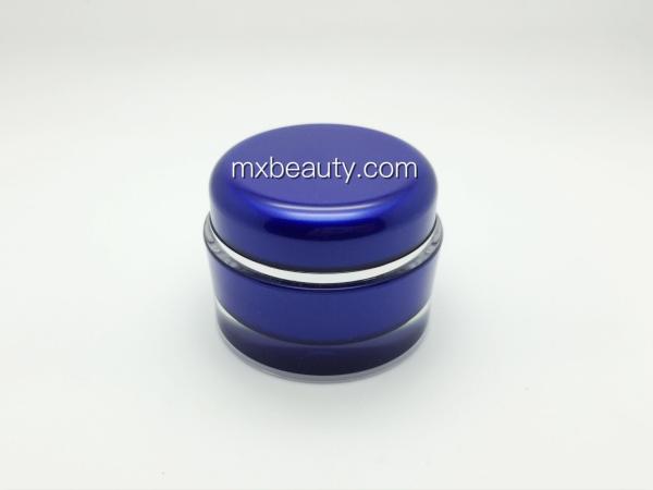 high quality classic pmma cream jar 50g 30g 15g UV coating with hot stamping silver ring blue color 1oz plastic bottles