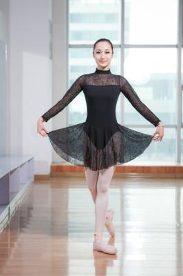 Adult long sleeve High collar with double buckles lace split joint ballet dance leotard dress