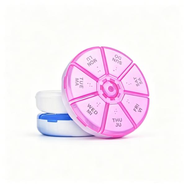 1 Round 7 Day Pill Box Medicine Organizer Daily Weekly Medication Holder Travel