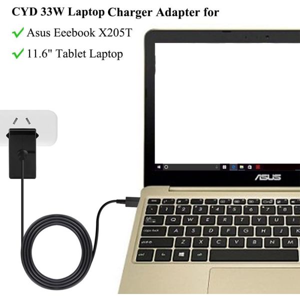 33W AC Adapter Laptop Charger Compatible For ASUS Eeebook X205 X205TA