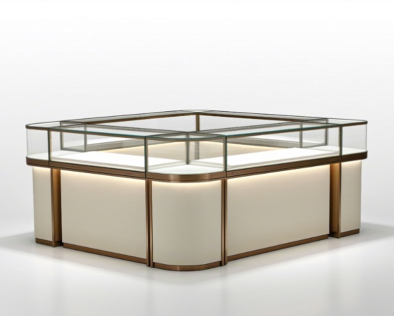 Customized Design High CRI LED Lighting Scratch-Resistant Tempered Glass Jewelry Display Cabinet Island Showcase
