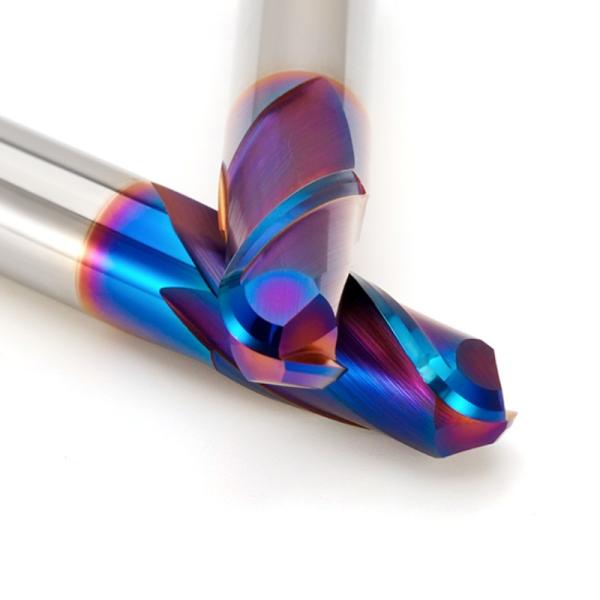 HRC65 Degree Carbide End Mill , Blue Nano Coating Ball Nose CNC Milling Cutter