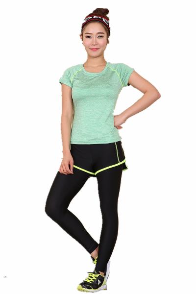 CPG Global Spring Summer Stretched 2 Pieces Sets Short Sleeves Gym Running Sports Shirt  with Yoga Pant S41+J01